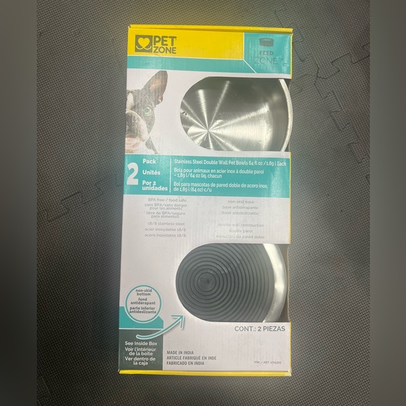 Dog Food Bowl Hygienic Stainless Steel Non-Skid Base Pet Zone (2 Pack) - NEW - Picture 1 of 6